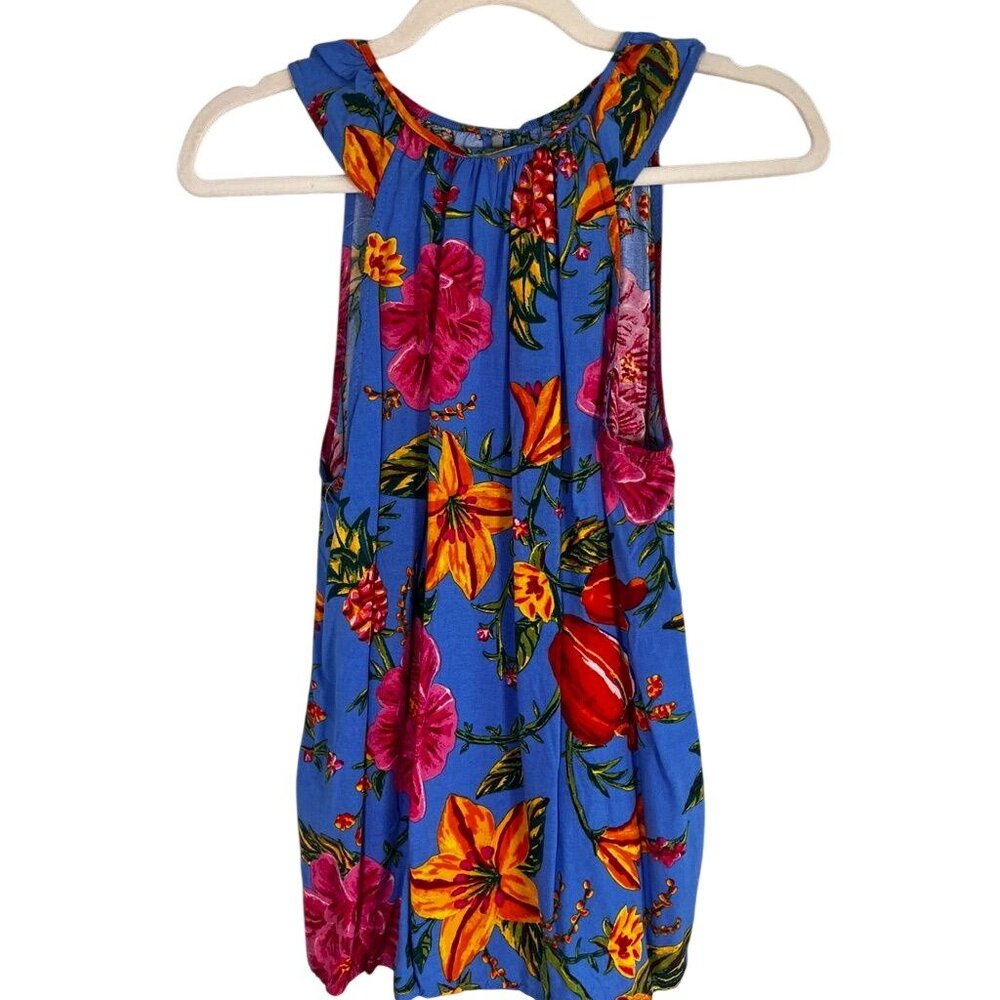 Cynthia‎ Rowley Floral Halter Top Blue S Tropical Cottage Resort Preppy Coquette